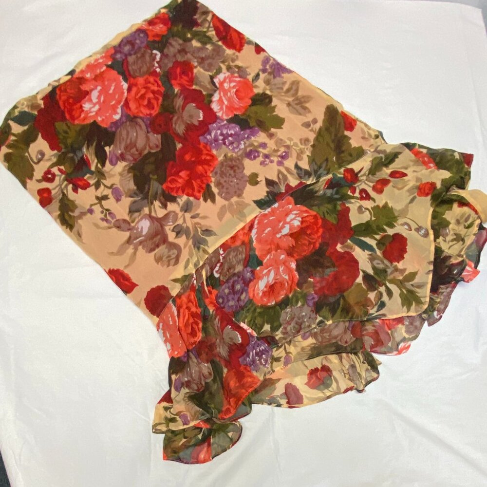 Chicos Design Flamenco Ruffled Asymmetrical Hi Low Sheer Floral Maxi Skirt 1X - Picture 9 of 13